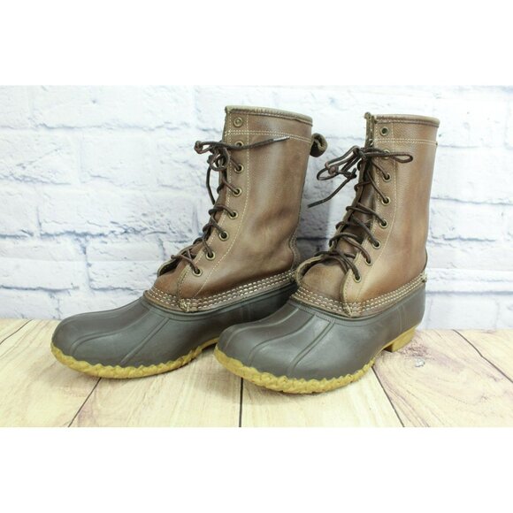 LL Bean Leather Shearling Lined Lace Up Insulated Mid Calf Duck Boots Size 8 M - Picture 2 of 10